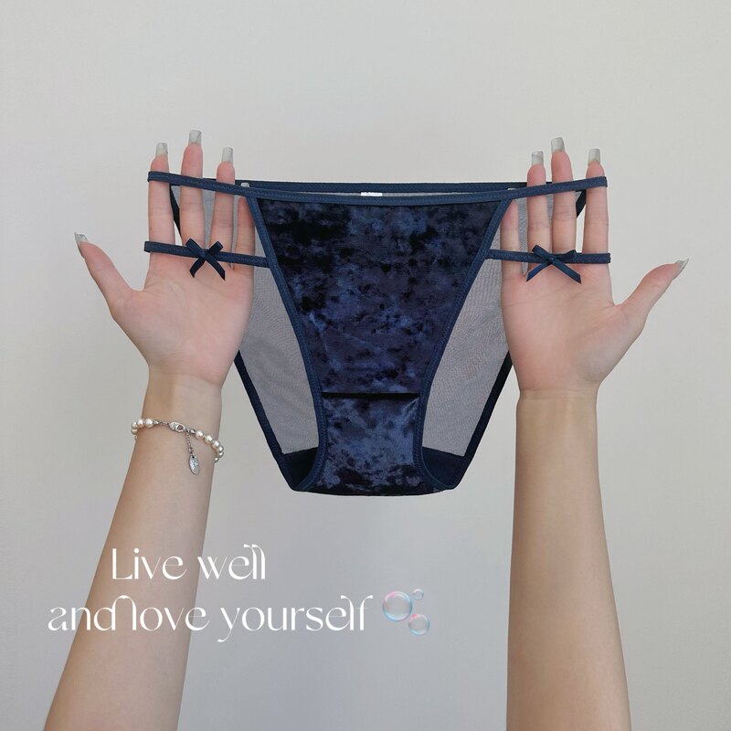 Winter Fairy Tale~ Pure Lust Sexy Velvet Lace Panties Women's Leg Ring Temptation Bow Transparent Mesh Briefs