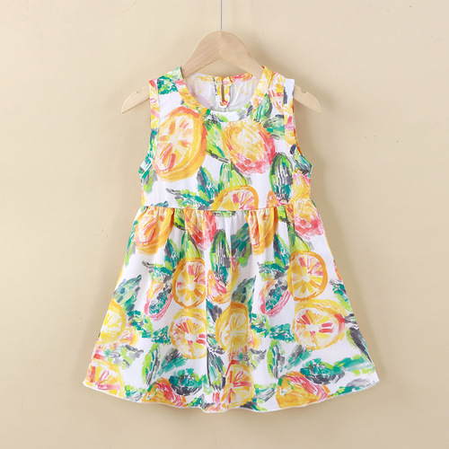 Ladies' Summer Cotton Silk Dress, New Middle-Size Children's Princess Dress with Backless Top, Korean Style Girls' Skirts, Children's Apparel Wholesale