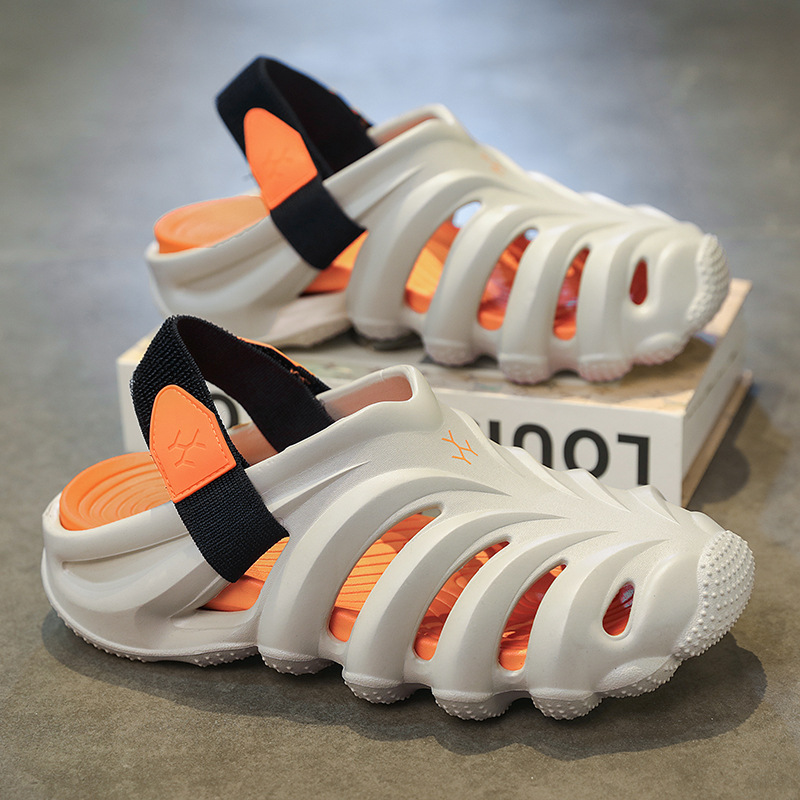 Cross-border Hole Shoes Men's Thick Sole Shoes with Shit Feeling Sandals Outdoor Beach Tracing Shoes Double Color Breathable Baotou Slippers