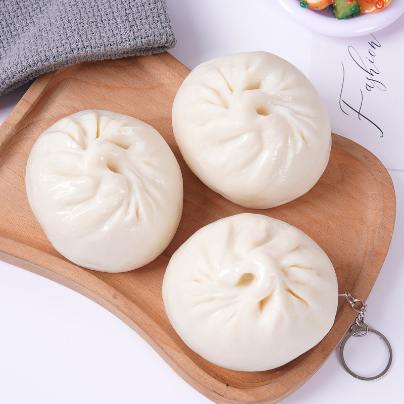 8cm仿真食物包子大肉包模型PVC假食品面点菜品摆件仿真食玩钥匙扣|undefined