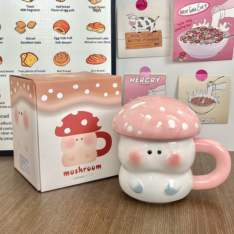 hongos genio taza de cerámica regalo de cumpleaños taza con tapa de gran capacidad esmaltado taza de agua de color taza de agua de pareja doméstica