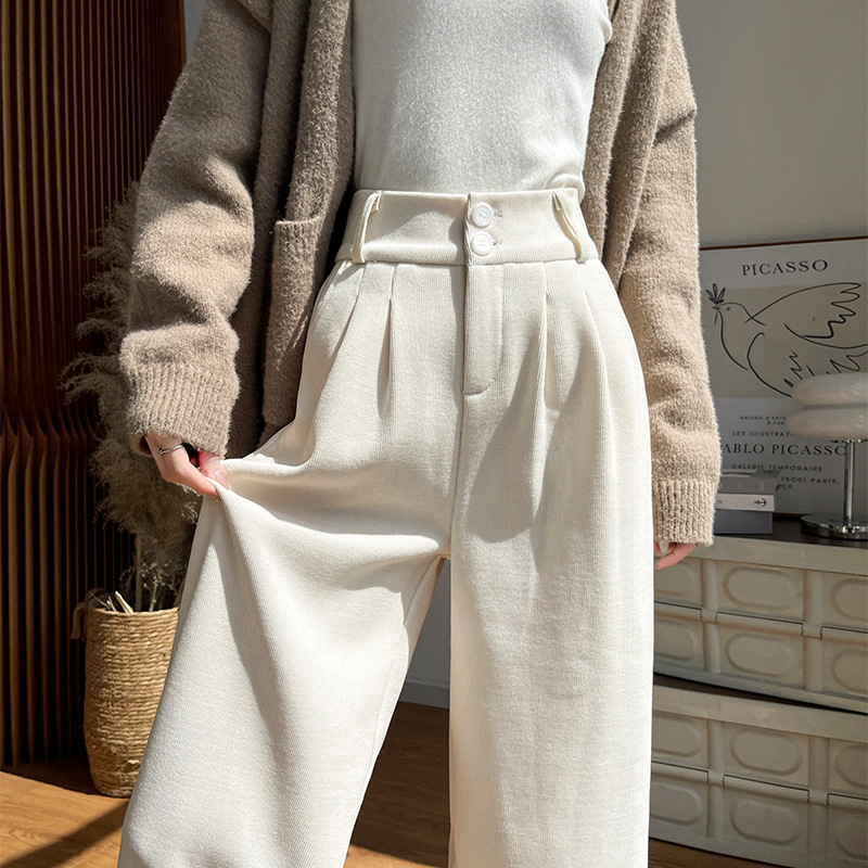 Traje de terciopelo negro pantalones de piernas anchas de mujeres otoño y invierno nuevos pantalones casuales de cintura alta image 2