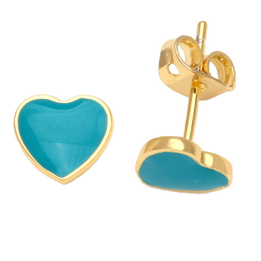 Fashion Heart Shape Copper Ear Studs Enamel Gold Plated Copper Earrings