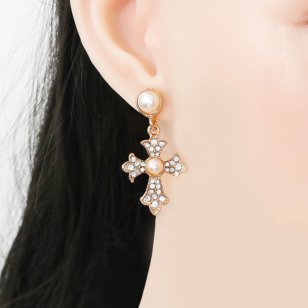 new European and American personality cross diamond earrings womenu0027s earrings wholesale