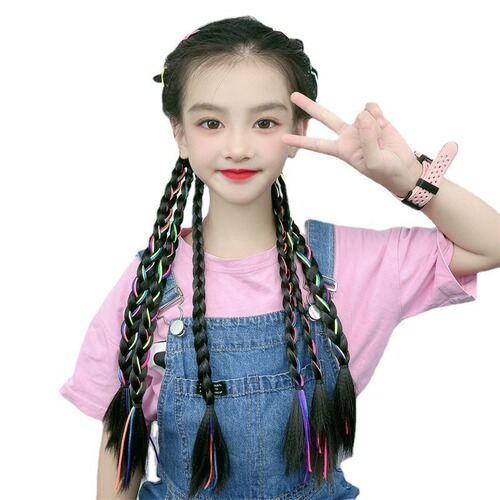 Hot selling children's wig fishbone braid new Chinese style braid twist braid color rope high temperature silk braid ponytail