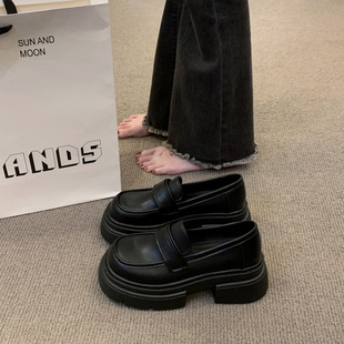 Thick-soled small leather shoes women's versatile leather women's shoes 2025 spring British style one-step thick heel heightening Lefu single-layer shoes