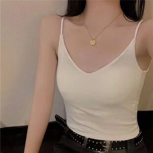 Cotton tank top, universal base top with cups, lifting effect, V-neckline, beautiful back, for small vest