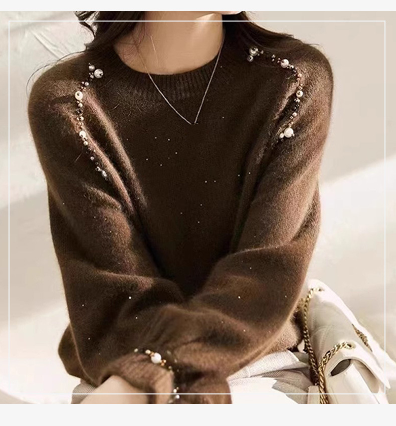 GraceChic GraceChic GraceChic Damenmode-Station 25 Neue europäische Waren Trendy Design Perlenbesetztes Strickoberteil Pullover Basishemd für Damen Herbst_voghion.com