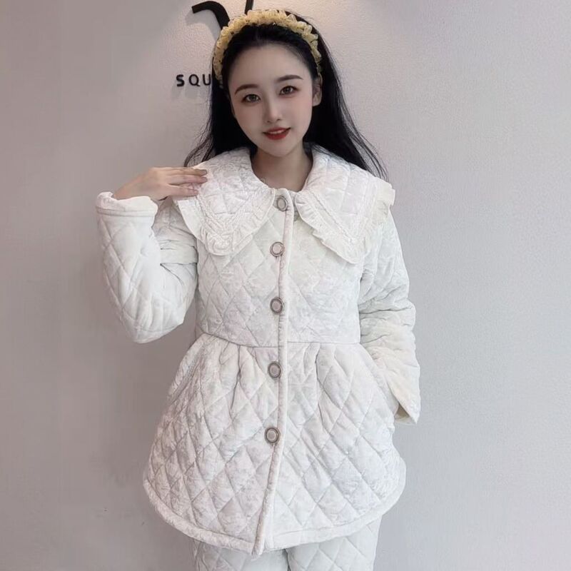 Trendy New Petite Exclusive Chanel-Style Gold Diamond Velvet Popular Quilted Thickened Composite Fleece Pajamas Suitable for Outerwear