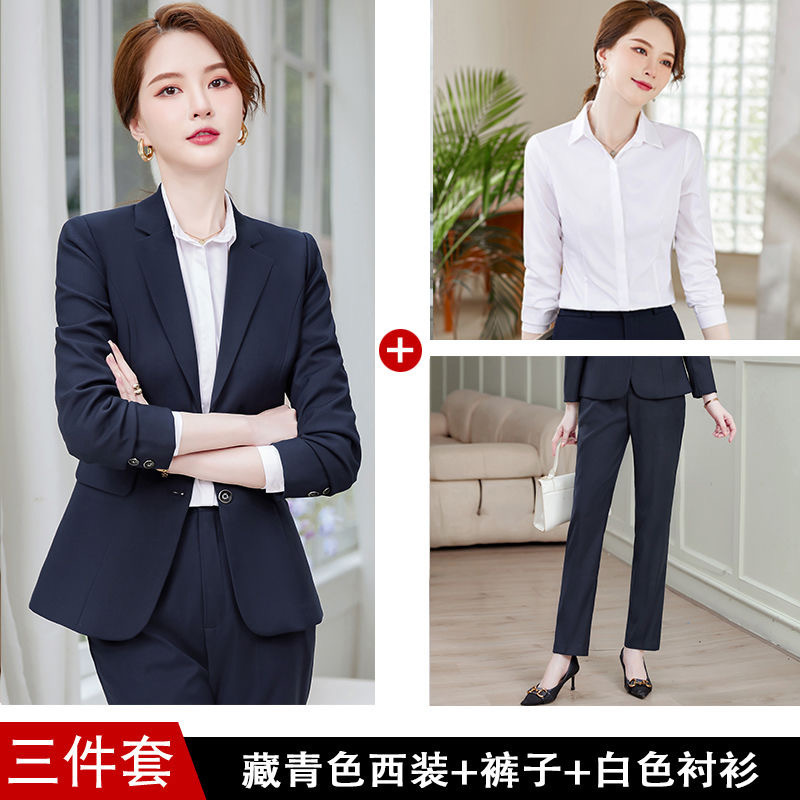 新型職業服装女装チベット青爆金気質スーツセット黒双ボタン正装スーツ面接作業服|undefined