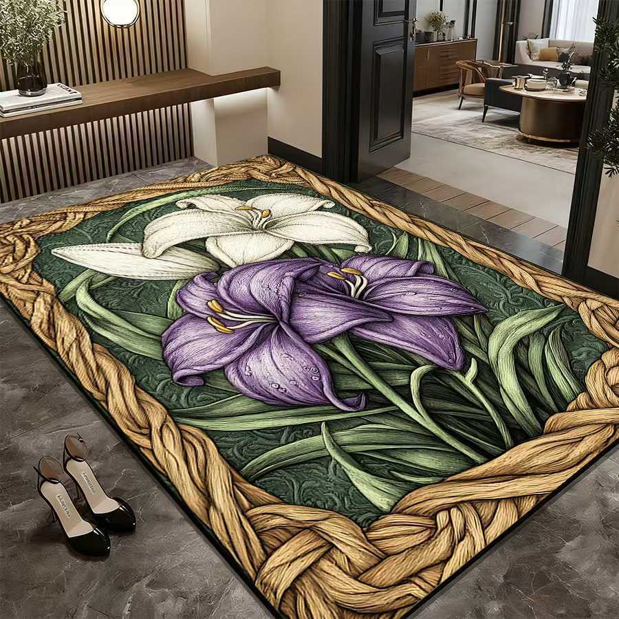 Tapis de bain/baignoire absorbant l'eau, motif floral 3D en terre de diatomées, avec base en caoutchouc antidérapante et effet antidérapant._voghion.com