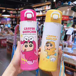 Crayon Shin Children's Thermos Cup Girls 316 Stainless Steel Straw Cup Primary School Students School Straight Drinking Pot