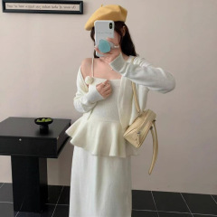 温柔风立体刺绣花朵针织开衫+吊带+半身裙套装女秋装毛衣三件套潮