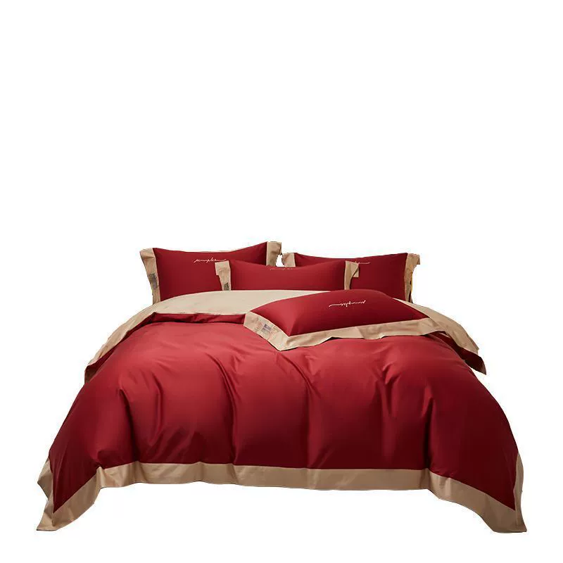 Q4Phappylove red four-piece wedding bedding set 100S wedding simple wedding