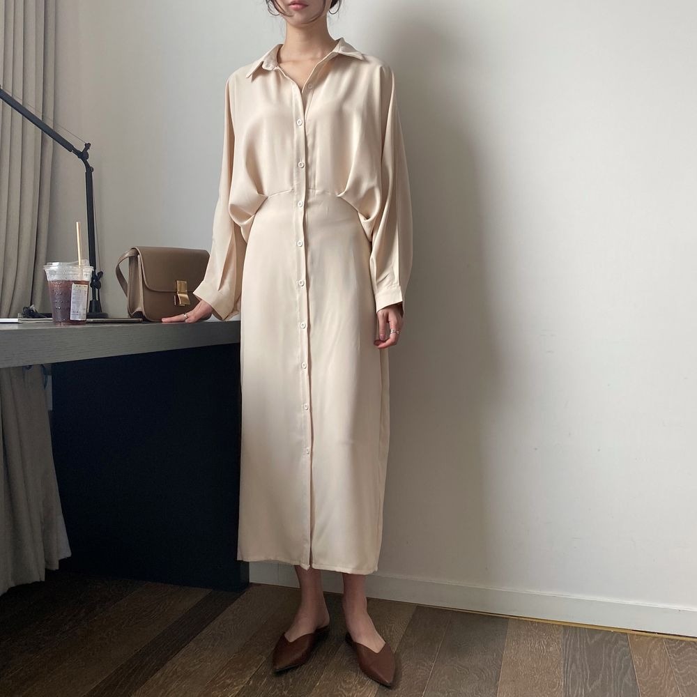 385g Weight Long Sleeve Sleeve Length A- Line Skirt Dresses Type Regular Sleeve Sleeve Type Polyester, Polyester Fabric Type Cardigan, Shirt Collar Neckline Regular Fit Fit Type Solid Color Pattern New Style, Japanese and New Leisure Style Elegant French Waist Cinching Slimming Fairy Tale Style Long Dress Goddess Look Loose Fit One Piece Pure Color Polyester Dress 17