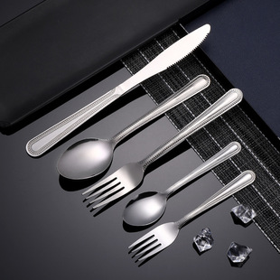 Wholesale creative pattern bead point stainless steel knife and fork spoon 5 piece set steak knife fork spoon hotel tableware set