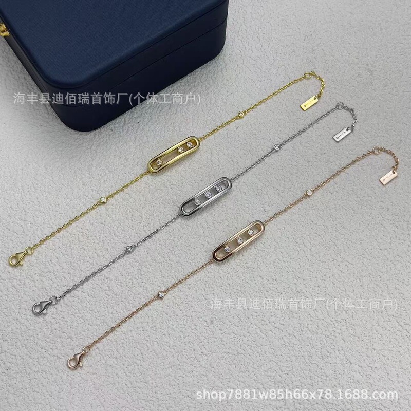 Meijia Sika V Gold High-Quality Matching Single Diamond and Three Diamond Sliding Bracelet, Color-Retaining, Women's Light Luxury, Cross-Border Direct Sales Wholesale