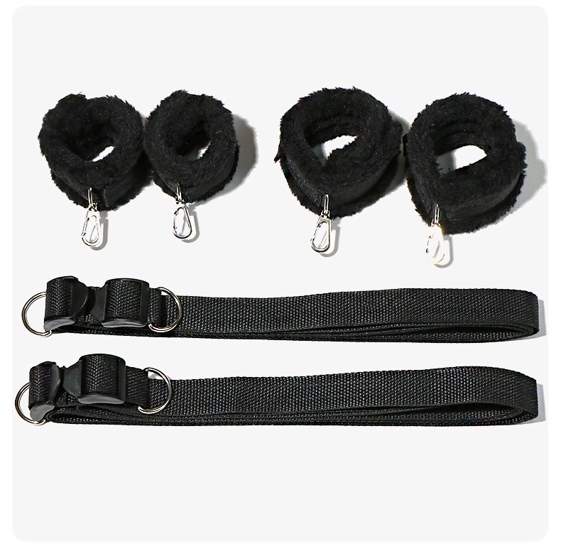 Bed Hand and Foot Restraints for Couples, Nylon Webbing with Plush and Metal, Pink — detail image 28