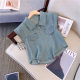 Small Denim Shirt Women's Summer Polo Collar Shirt Jacket Design Sense Small Flying Sleeve Irregular Short Top