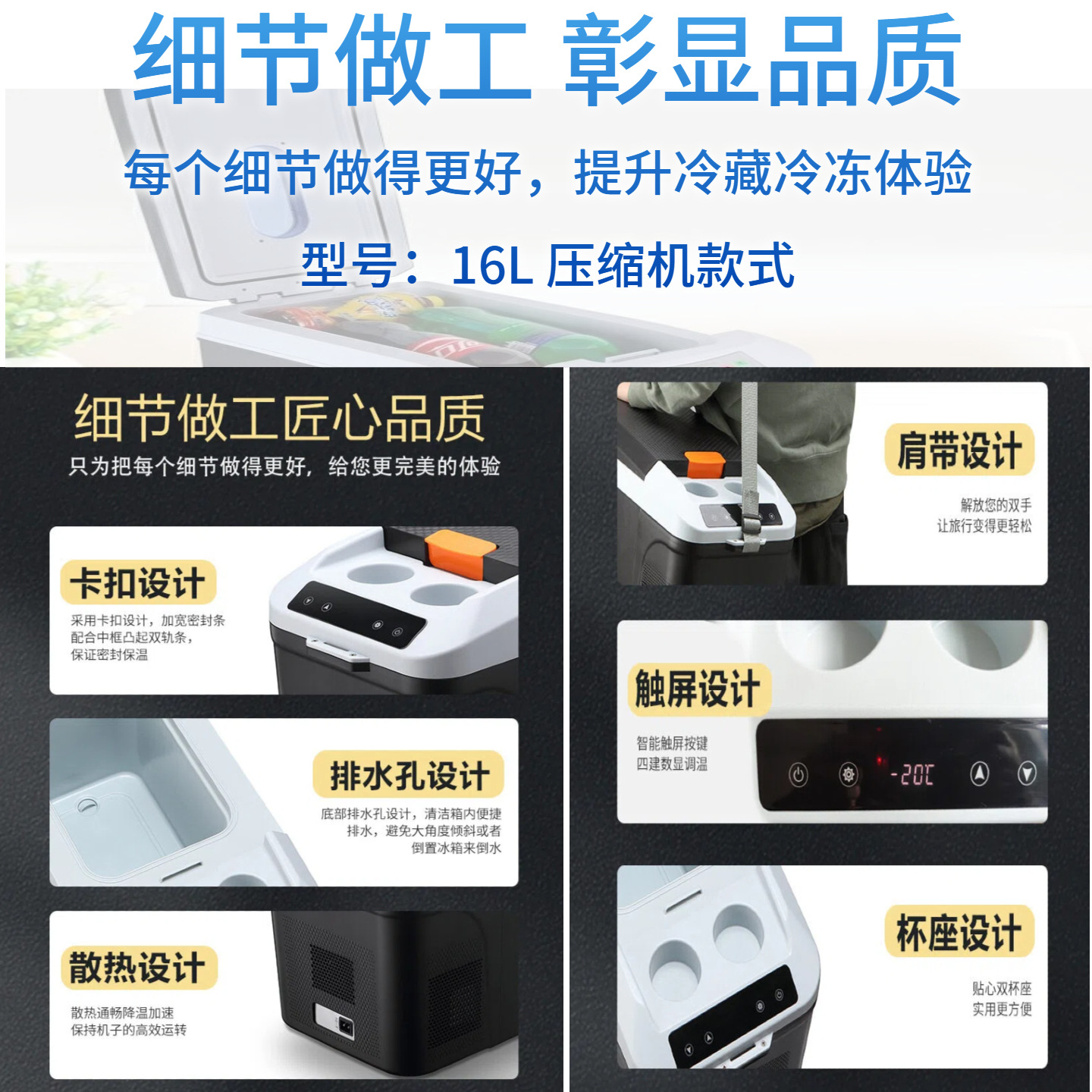 PMG car-mounted mini refrigerator for both car and home use, 12v/24v/220v, with cooling, heating, and temperature control functions