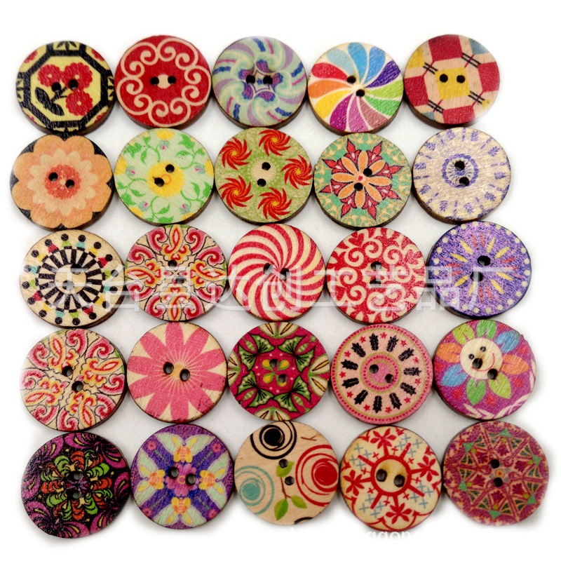 15/20/25mm varios botones de oblea de registro vintage pintados botones de madera impresos 100 piezas por paquete