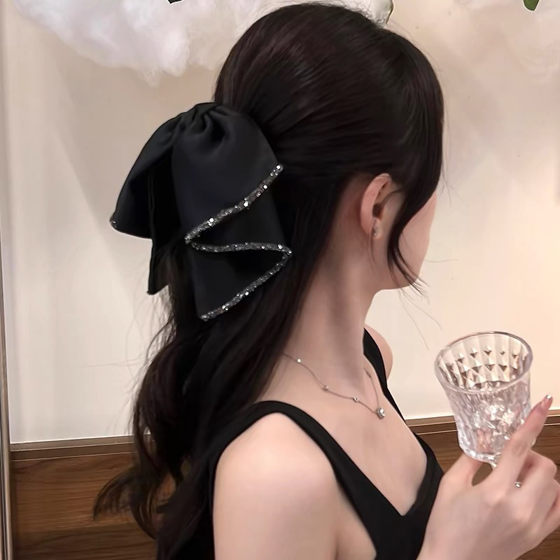 女性用レトロサテンリボンクリップ、ハイエンド、エレガント、ローポニーテールクリップ、後頭部クリップ、ヘアピン|undefined