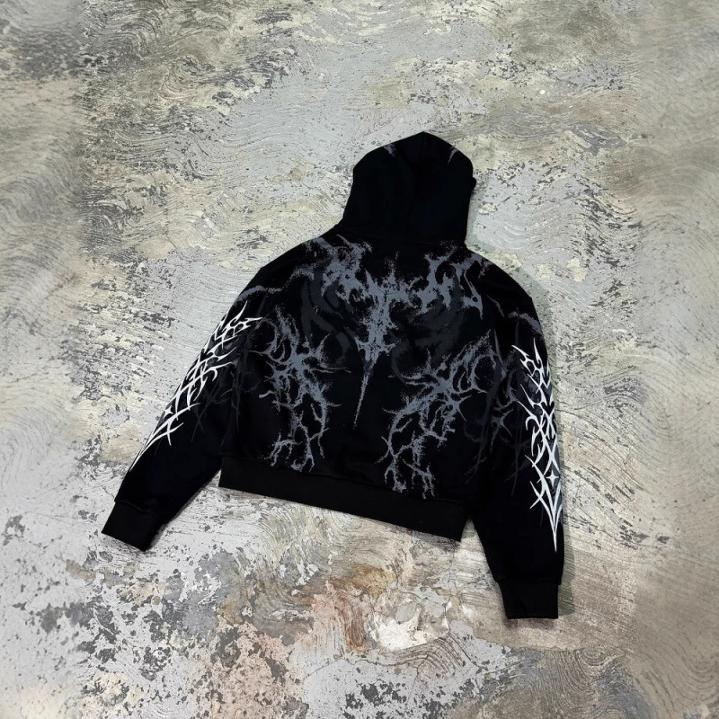 Felpa con cappuccio e zip con stampa 3D ispirata al gotico: abbigliamento streetwear unisex oversize con estetica dark_voghion.com