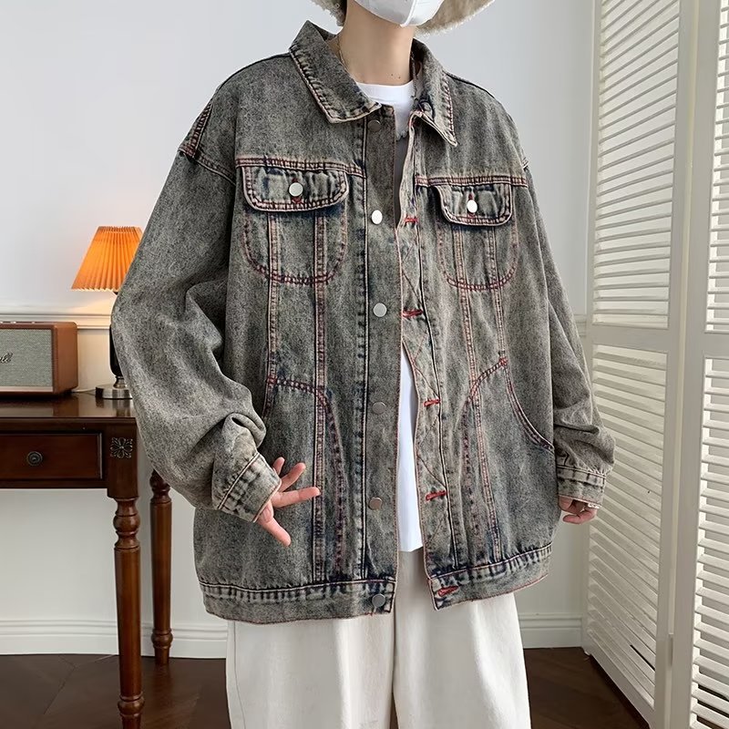 美式复古做旧牛仔外套男士秋冬2023潮牌痞帅oversize工装夹克上衣-阿里巴巴