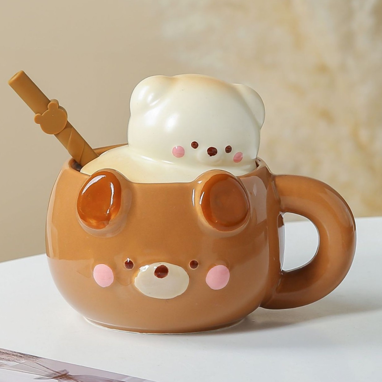 Cute Cartoon Porcelain Mug With Lid