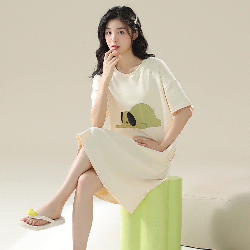 Class A Antibacterial Pajamas Women's Summer Short-sleeved Cotton Korean Cartoon 2025 New Pregnant Women's plus size Pajamas Skirt