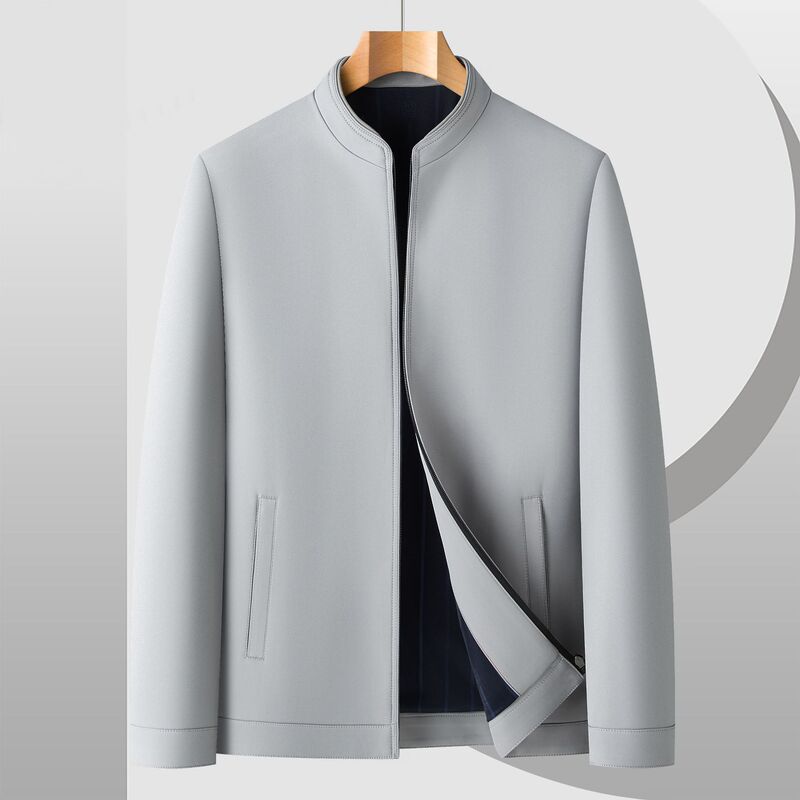 High-End Spring & Fall Stand-Up Collar Jacket, Fashionable New Men's Clothing, Middle-Aged Casual Business Large Size Mulberry Silk Dad Jacket