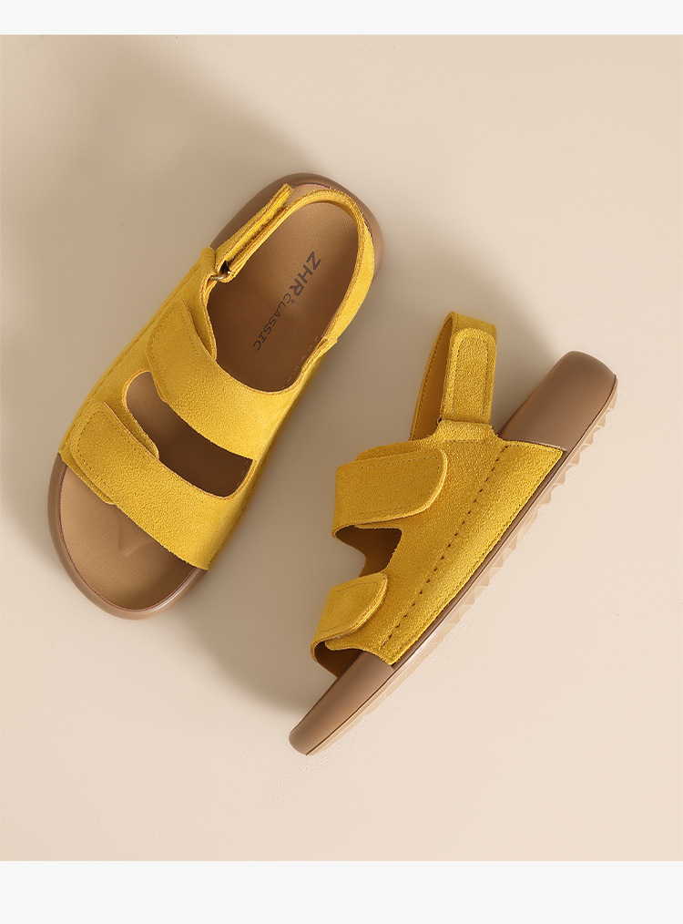 Dép Birkenstock nữ đế bằng quai chữ V dán Velcro, dép thời trang mùa hè đi biển — IL02 màu vàng chi tiết 24