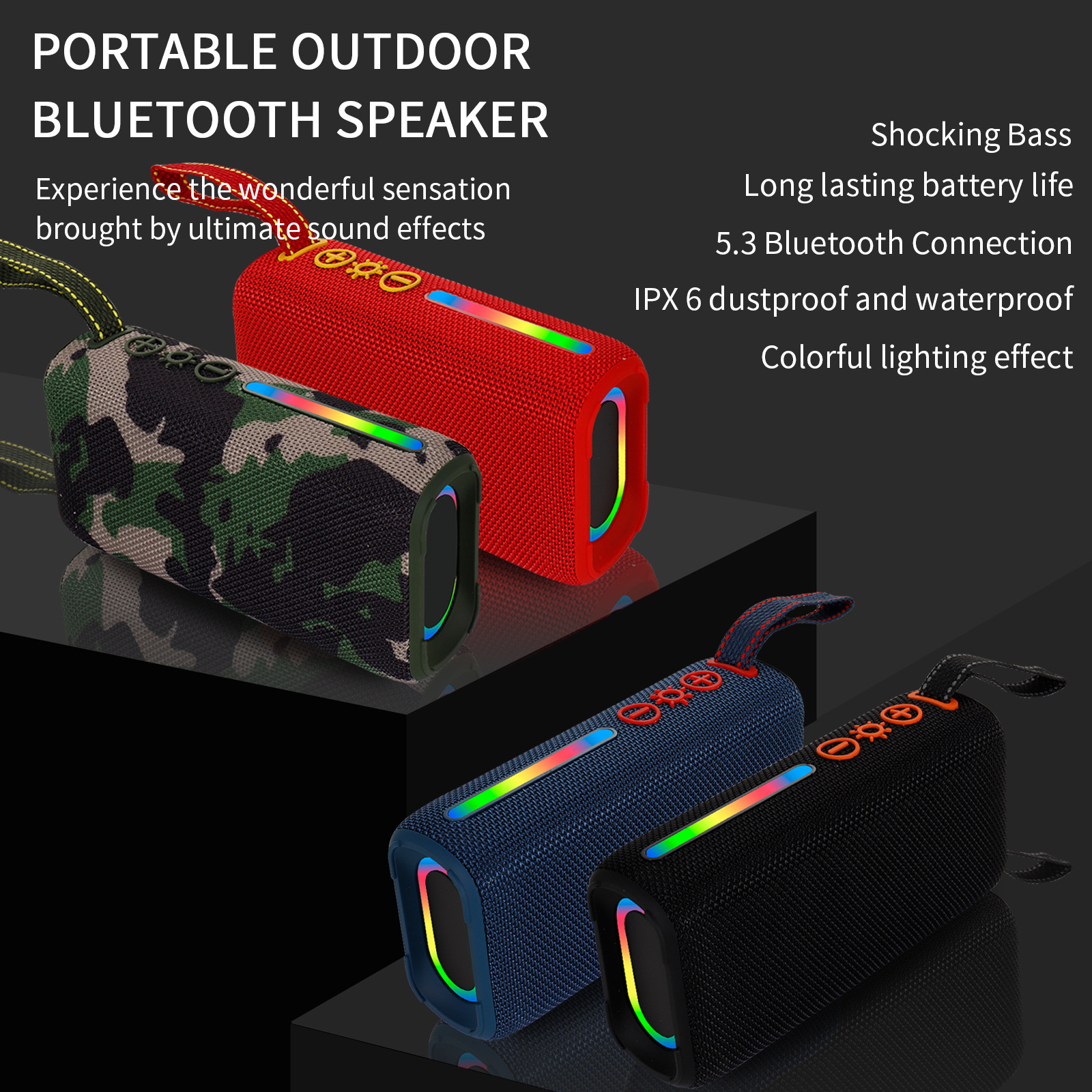2026 Nieuwe P PRO5 draadloze Bluetooth-luidspreker, RGB-verlichting, draagbare handheld buitensubwoofer met TF-kaartsleuf_voghion.com