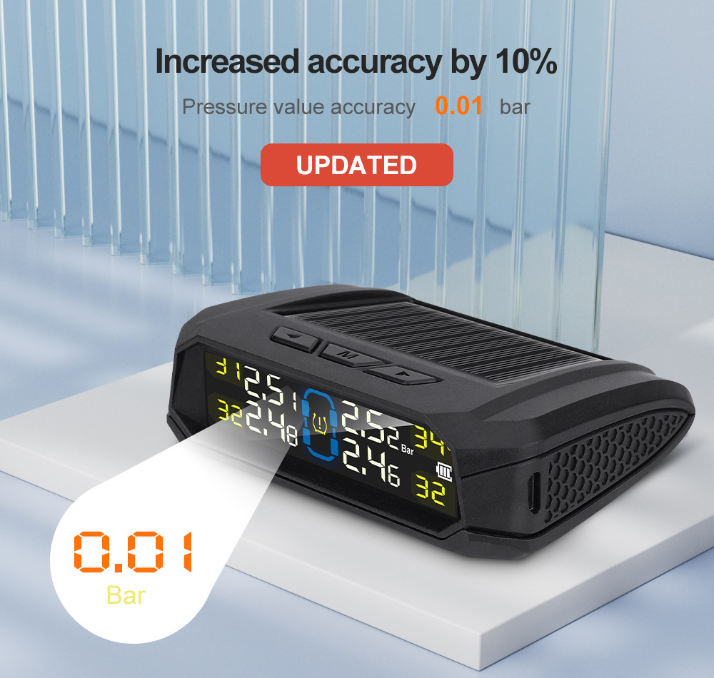 Vehicle-Mounted Tire Pressure Monitor 4-Wheel Color Screen Digital Display Detector Wireless High-Precision Tpms Solar Smart Built-In