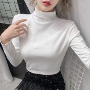 Velvet Mock Collar Base Shirt Women's Winter All-match Slim-fit Shirt Women's Warm Inner plus size Top Slim-fit Velvet Mock Collar Base Shirt Women's Winter All-match Slim-fit Shirt Women's Warm Inner plus size Top Slim-fit