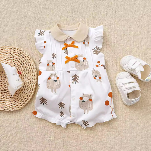  summer baby short-sleeved jumpsuit summer crawl suit small flying sleeves jumpsuit cotton cool pajamas 3-18
