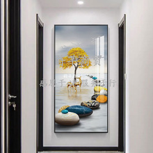 玄关装饰画贴自粘壁纸现代简约轻奢入户客厅走廊过道墙贴画3d立体