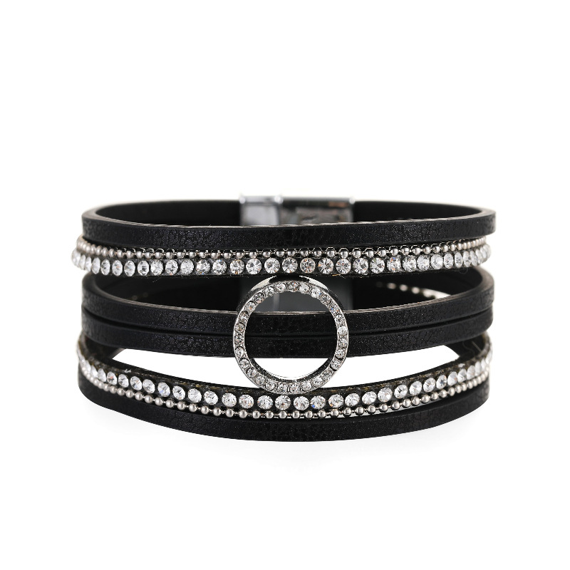 Bohemian Hollow Circle Rhinestone Light Luxury Multilayer Leather Magnetic Buckle Bracelet display picture 14