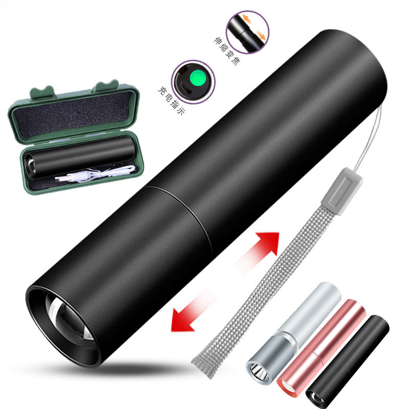 Cross-border flashlight charging portable mini LED small flashlight with side light zoom ultra bright home gifts flashlight
