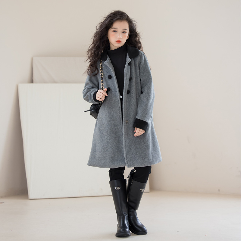 Girls'Fleece Jacket Winter Clothing,Woolen Cardigan For Older Children,Korean Doll Skirt,Double-sided Woolen Coat For Older Children