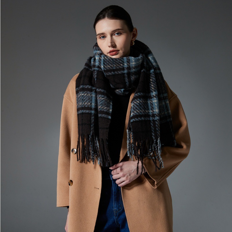 Unisex Blue plaid scarf shawl Warm scarf_voghion.com