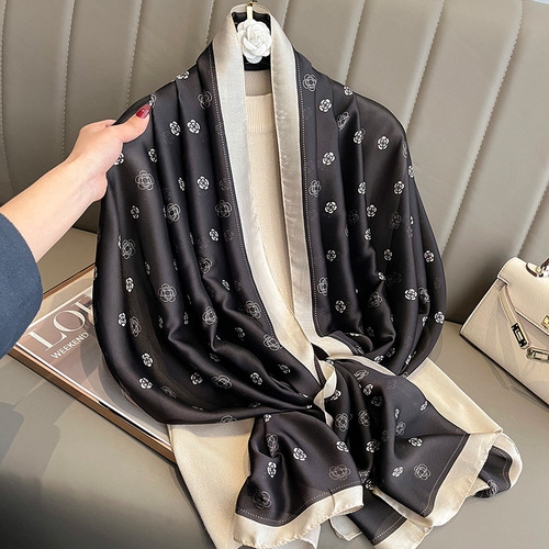 New Camellia Fashion Simulated Silk Scarf Women's Summer Sunscreen Beach Towel Women's Shawl Decorative Scarf Outerwear