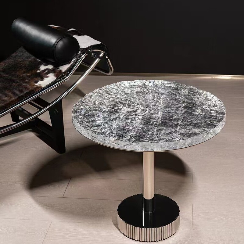 Czech Crystal Glass Round Countertop Coffee Table Living Room Home Light Luxury Modern Simple Marble Side Table Combination