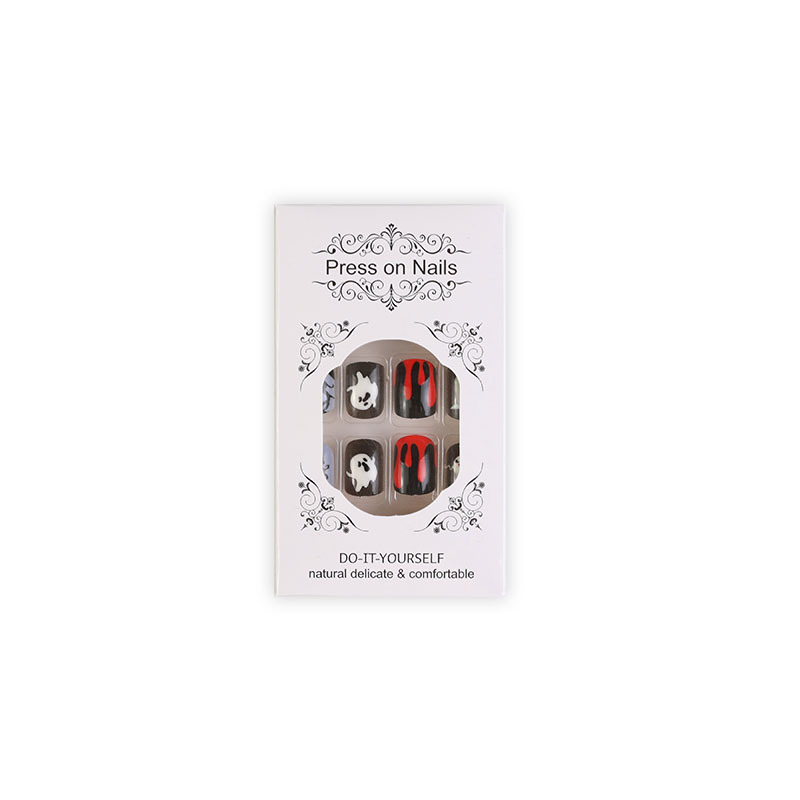 Uña de Halloween manicure rosa caramelo amor negro estrella luna fantasma blanco diamante uñas