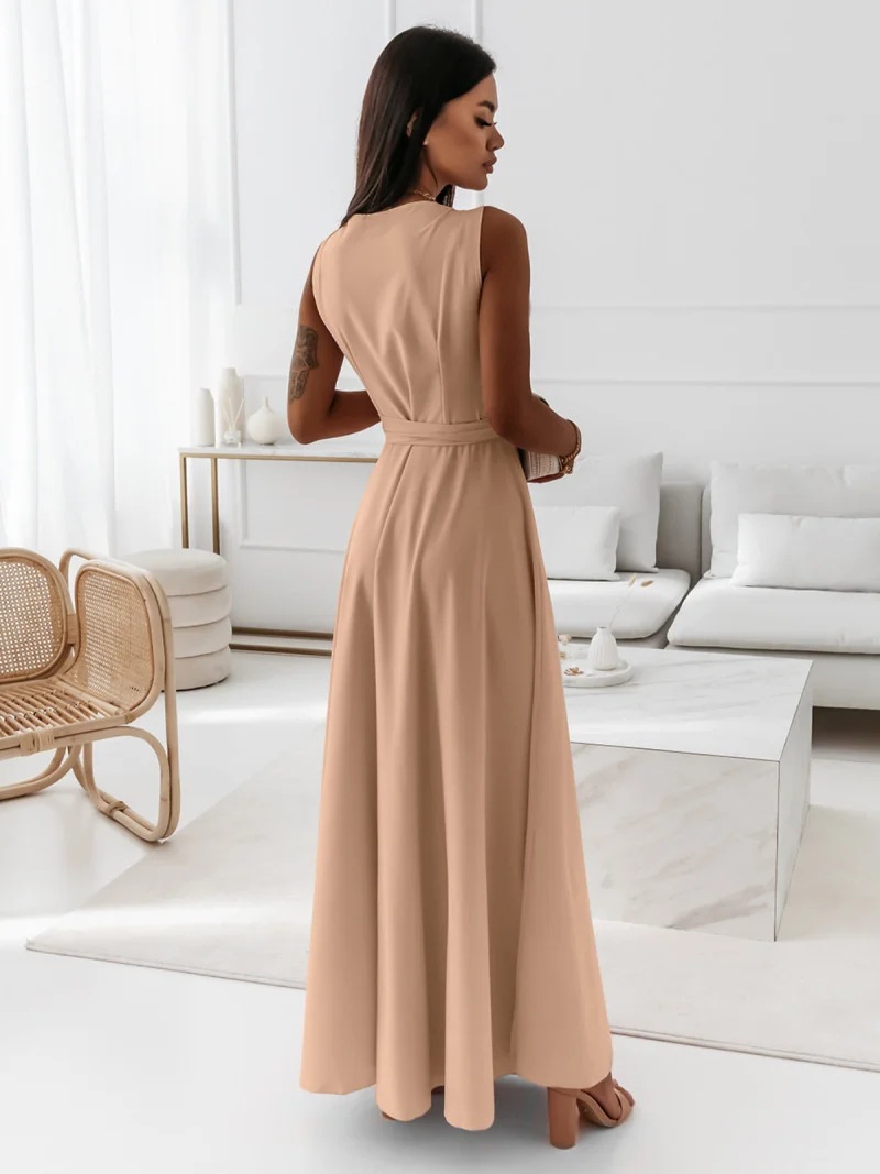 2025 Independent Station European And American Cro-Border Spring Summer New Women's Solid Color V-Neck Long_ecoleips.com