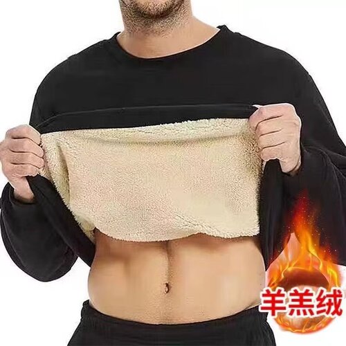 Autumn and winter velvet thick sweater men's lamb velvet round collar black sweater loose thermal underwear men's top