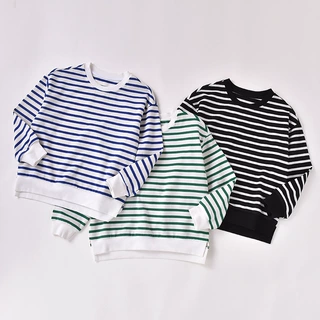 工厂定制童装条纹卫衣纯棉韩版套头衫纯色宽松纯棉班服团体服定做