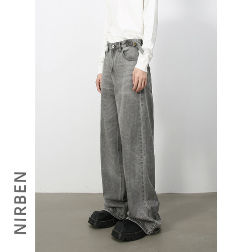 Nirben Denim | New American Retro Design Straight Leg Jeans for Men, Trendy Brand Wide Leg Loose Straight Pants
