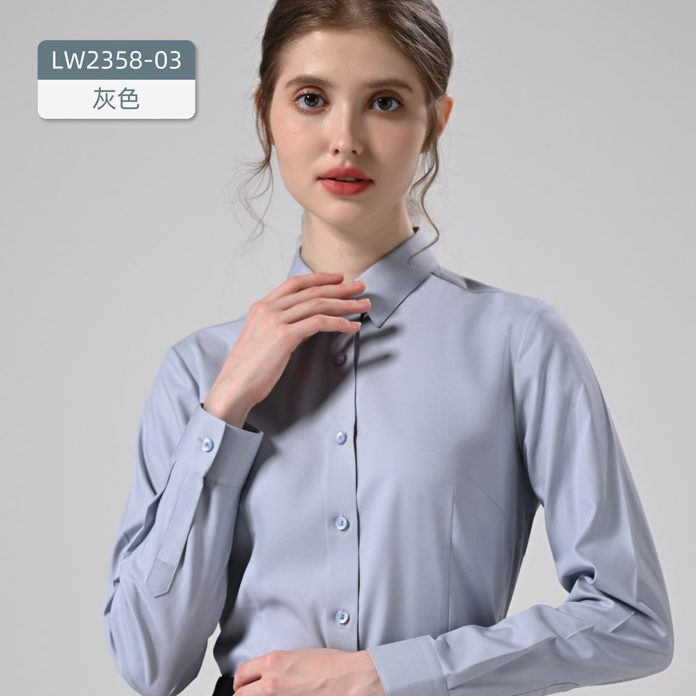 Modal de tres pruebas camisa de ropa de trabajo blanca de las mujeres de negocios sin planchar de manga larga de fácil cuidado camisa de cuello blanco mono de las mujeres image 10