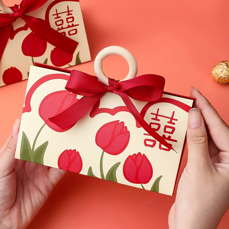 Handheld gift box, European–Chinese style, champagne red, sizes S/M/L